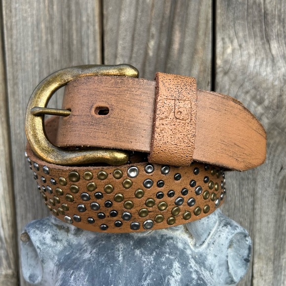 Joe’s Jeans Studded Leather Belt Tan Gold Silver Studs L - Picture 7 of 16